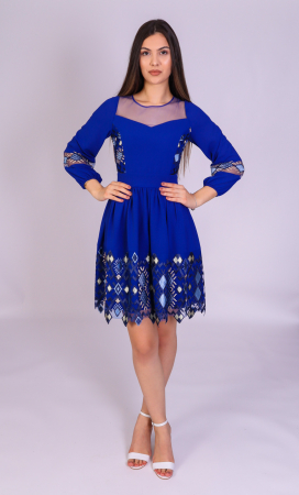 Rochii Midi - Rochie RUSE albastra cu broderie traditionala engros