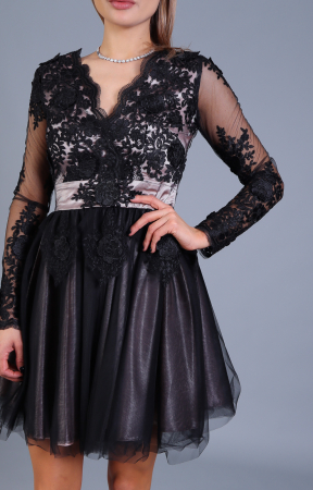 Rochie ENGROS Lora Neagra cu aplicatii din dantela 3D [3]