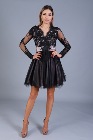 Rochii de Ocazie - Rochie ENGROS Lora Neagra cu aplicatii din dantela 3D