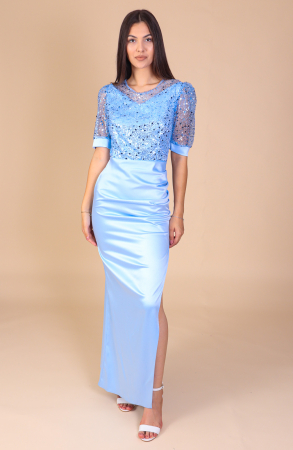 Rochie Lunga Miriam, din Tafta si Paiete, Bleu, Engros [1]