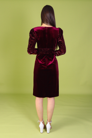 Rochie ELVIRA Bordo din Catifea si Paiete, Engros [5]