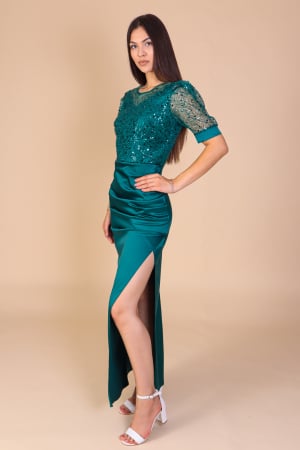 Rochii Lungi - Rochie Lunga Miriam, din Tafta si Paiete, Verde, Engros
