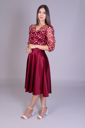 Rochie MAYA bordo din tafta si broderie cu motive florale engros [3]