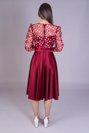 Rochie MAYA bordo din tafta si broderie cu motive florale engros [4]