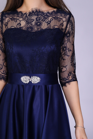 Rochie MIMI din dantela si tafta bleumarin [2]