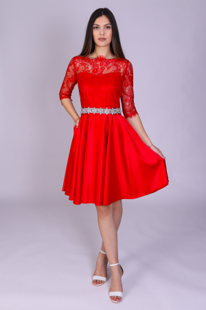 Rochie MIMI din dantela si tafta rosie [0]