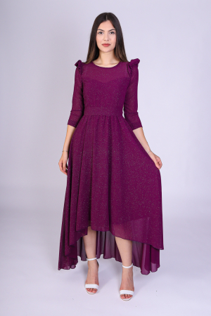 Rochie Layla din Voal, cu Trena si Maneci Trei Sferturi, Mov, Engros [1]