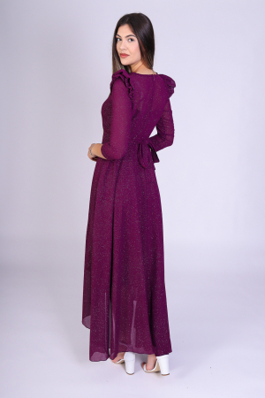 Rochie Layla din Voal, cu Trena si Maneci Trei Sferturi, Mov, Engros [2]