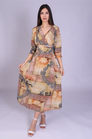 Rochii Midi - Rochie OLGA midi cu imprimeu bej