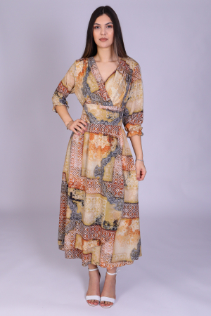 Rochie OLGA midi cu imprimeu bej [1]