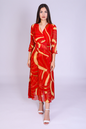 Rochie OLGA Midi din Voal cu Imprimeu Rosu, Engros [1]