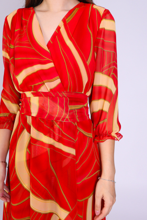 Rochie OLGA Midi din Voal cu Imprimeu Rosu, Engros [2]