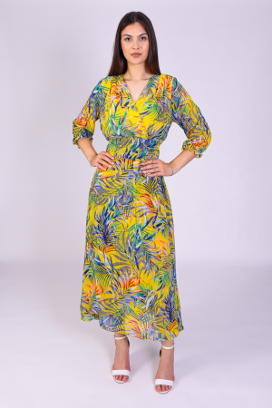 Rochii Lungi - Rochie OLGA Midi cu Imprimeu Galben, Engros