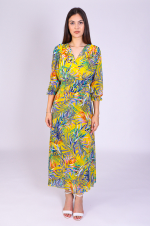 Rochie OLGA Midi cu Imprimeu Galben, Engros [1]