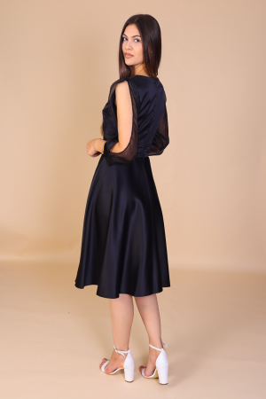 Rochie ANDA din Tafta, Neagra cu Maneci din Organza, Engros [3]