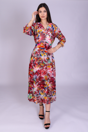 Rochii Midi - Rochie OLGA midi cu  imprimeu floral rosu