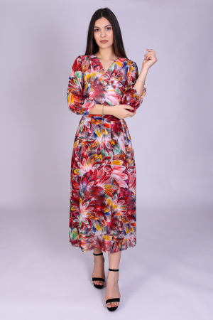 Rochie OLGA midi cu  imprimeu floral rosu [1]