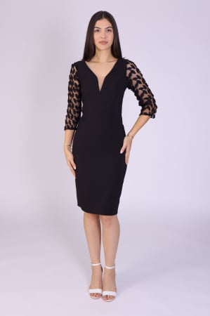 Rochii de Ocazie - Rochie POPPY office din stofa si maneci din dantela