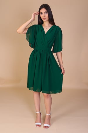 Reduceri - Rochie ROXI, Verde din Voal cu Maneci Despicate, Engros