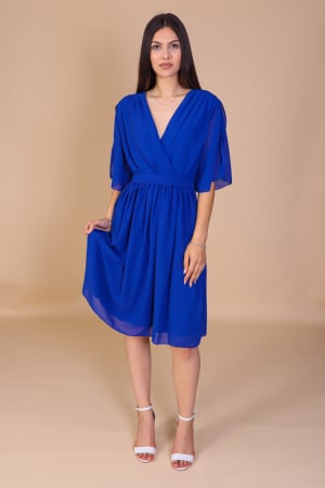 Reduceri - Rochie ROXI, Albastra din Voal cu Maneci Despicate, Engros