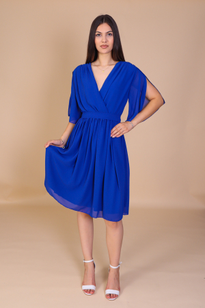 Rochie ROXI, Albastra din Voal cu Maneci Despicate, Engros [1]