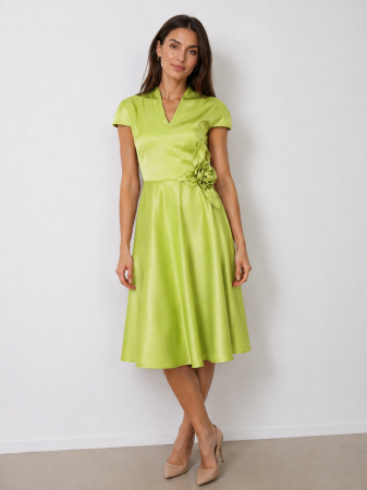 Rochii de Zi - Rochie SABRINA din tafta accesorizata cu floare in talie