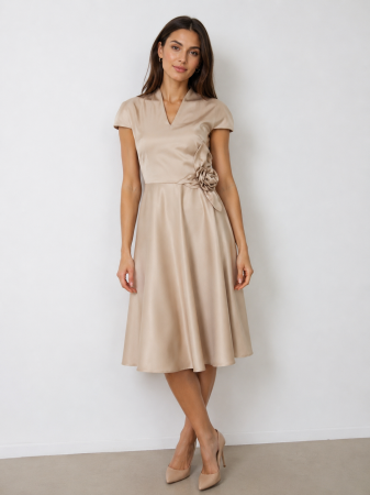 Rochii de Zi - Rochie SABRINA din tafta accesorizata cu floare in talie