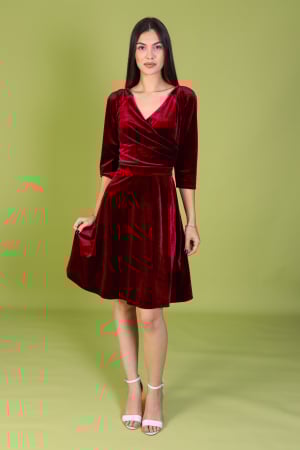 Rochii de Ocazie - Rochie SANDY, Bordo din Catifea, Engros