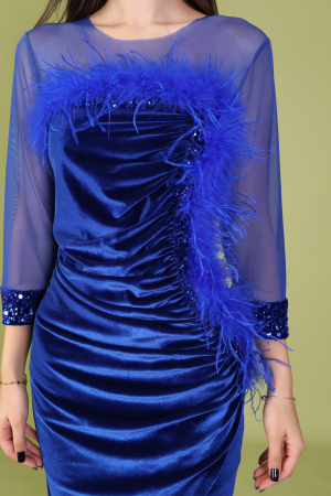 Rochie SAVANNAH din Catifea, Accesorizata cu Puf, Engros [3]