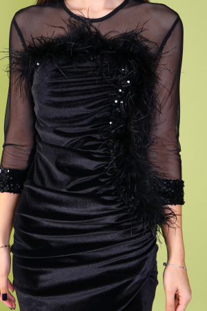 Rochie SAVANNAH din Catifea, Accesorizata cu Puf, Engros [4]