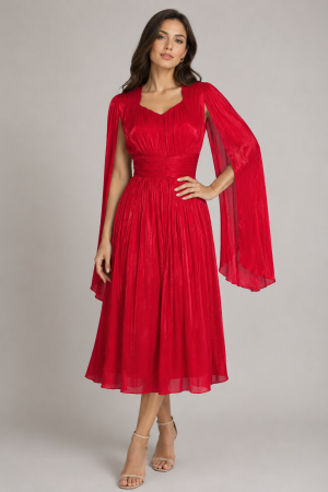 Rochii de Ocazie - Rochie Scarlet midi din voal peliculizat