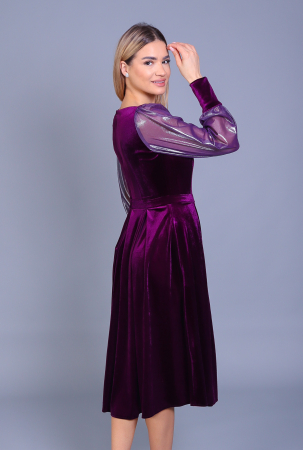 Rochie ENGROS Valeria midi mov din catifea cu buzunare [4]