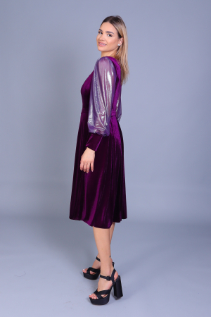 Rochie ENGROS Valeria midi mov din catifea cu buzunare [2]