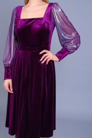 Rochie ENGROS Valeria midi mov din catifea cu buzunare [5]