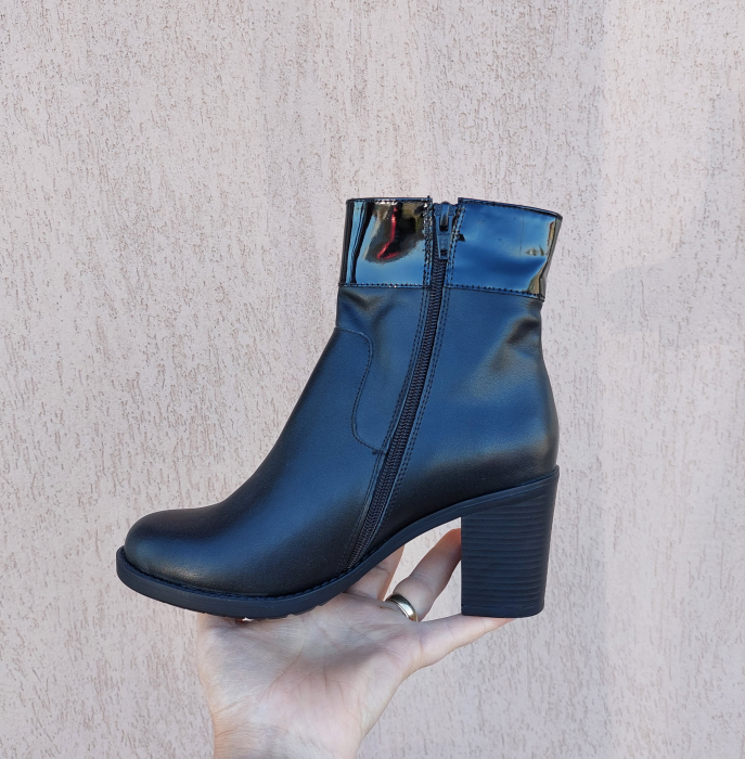 Botine damă piele naturală negru cu lac [2]