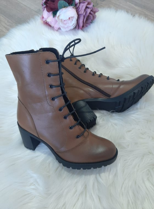 Botine piele naturala lungi cu șiret [4]