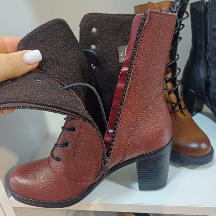 Botine piele naturala lungi cu șiret [2]