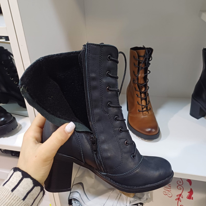 Botine piele naturala lungi cu șiret și fermoar [2]