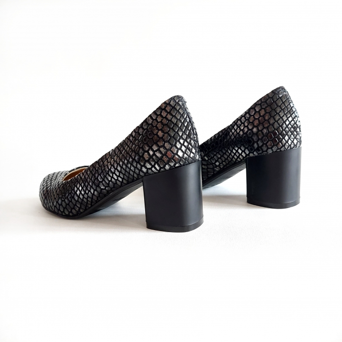 Pantofi Ketrin negru croco toc gros [2]