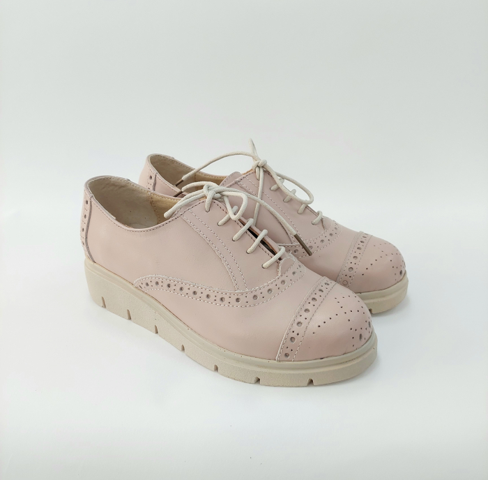 Pantofi nude rose perforati din piele naturala [2]