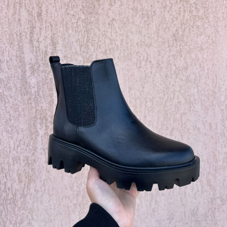 Femei - Botine din piele naturala cu elastic sclipici