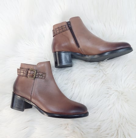 BLACK FRYDAY - 100% Piele naturală - Botine scurte toc gros piele naturala