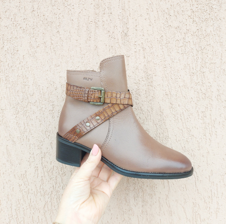 BLACK FRYDAY - 100% Piele naturală - Botine scurte toc gros piele naturala