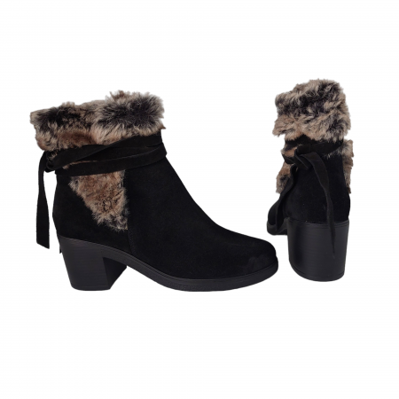BLACK FRYDAY - 100% Piele naturală - Botine Sila din piele intoarsa - guler blana