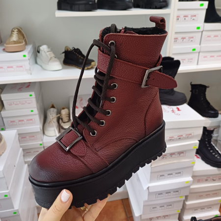 Ghete și bocanci - Ghete Amanda cu catarame din piele naturala bizonata