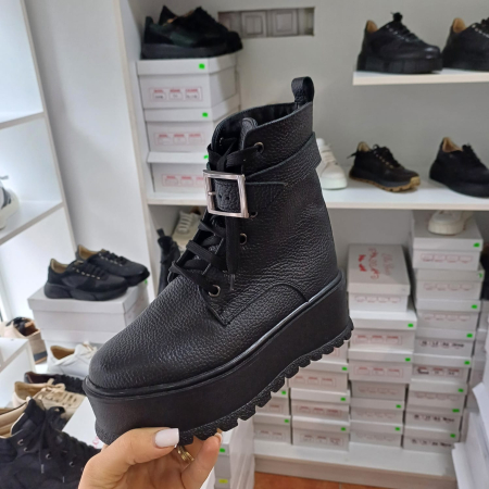 Ghete și bocanci - Ghete Amanda cu baretă din piele naturala bizonata