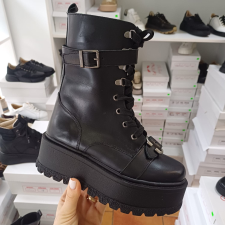 Ghete și bocanci - Ghete Amanda platforma cu catarame din pielenaturala