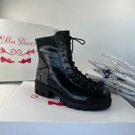 Femei - Ghete cu șiret din vârf piele naturala imprimeu sarpe