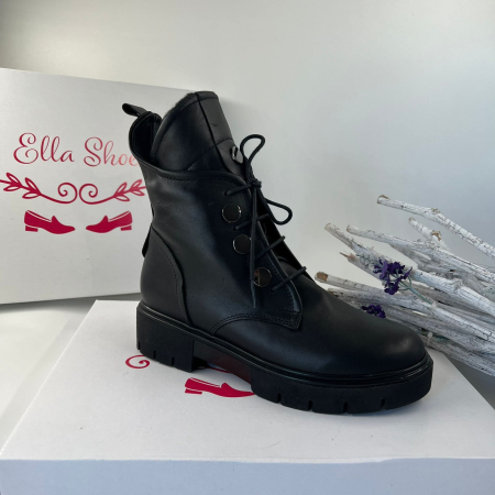 Femei - Ghete din piele cu butoni-negru box - Diana