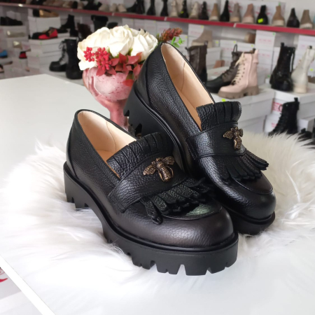Mocasini - Mocasini cu franjuri Asteria din piele naturală bizonata